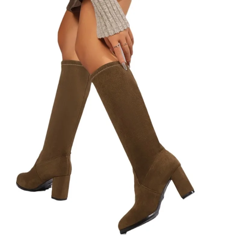 Plus Size Shoes for Women Autumn Winter Women\'s High Heel Thigh-High Elastic Knee-high Boots Suitable for Women Fashion Boots
