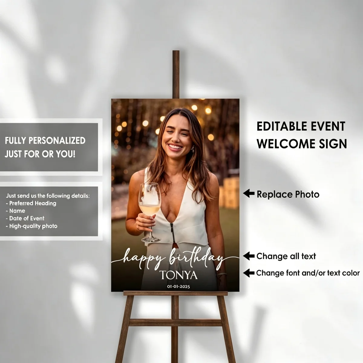 Customized Personalized Welcome Sign Featuring a Foam Board Backdrop; Customizable with Photos and Text—Perfect for Modern-Style