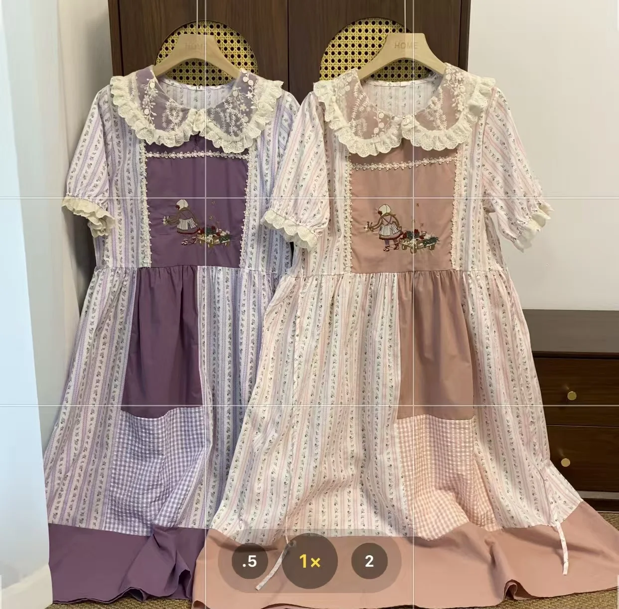 

Summer Purple Color Patchwork Cotton Ruffled Lace Embroidery Midi Dress for Women Vintage Cottagecore Harajuku Rococo Long Dress