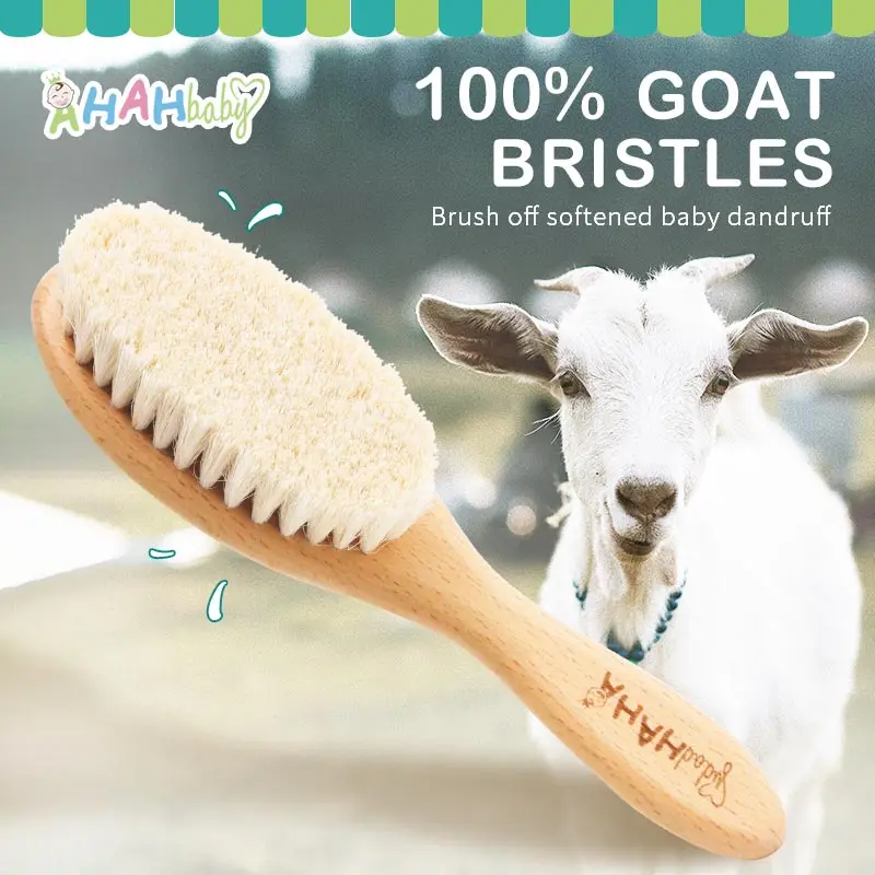2pcs/Set Soft Baby Hair Brush Natural Goat Baby Brush Kids Wood Comb Set for Infant Head Scalp Massage Portable Bath Brush