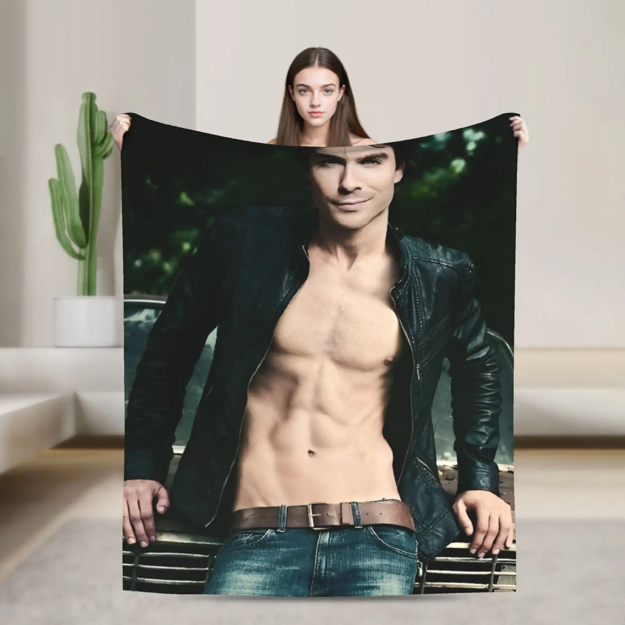 The Vampire Diaries Damon salvatore Blanket Quality Warm Soft  Bedding Throws Autumn Airplane Travel Living Room Funny Bedspread
