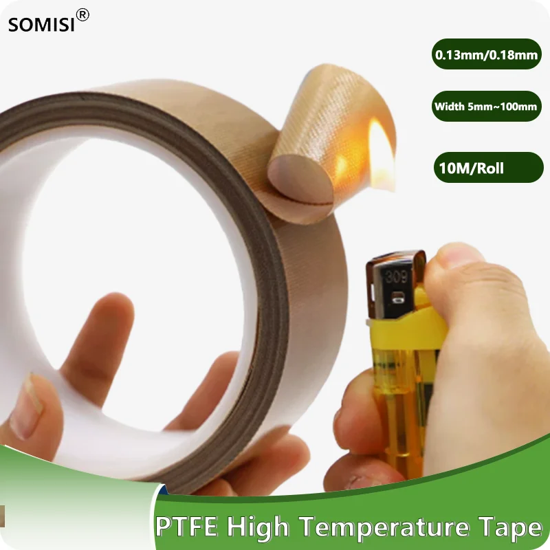 3/8 Roll Width 5~100mm PTFE Coated Fabric Tape Thickness 0.13mm/0.18mm High Temperature for PTFE Tape Electrical Insulation