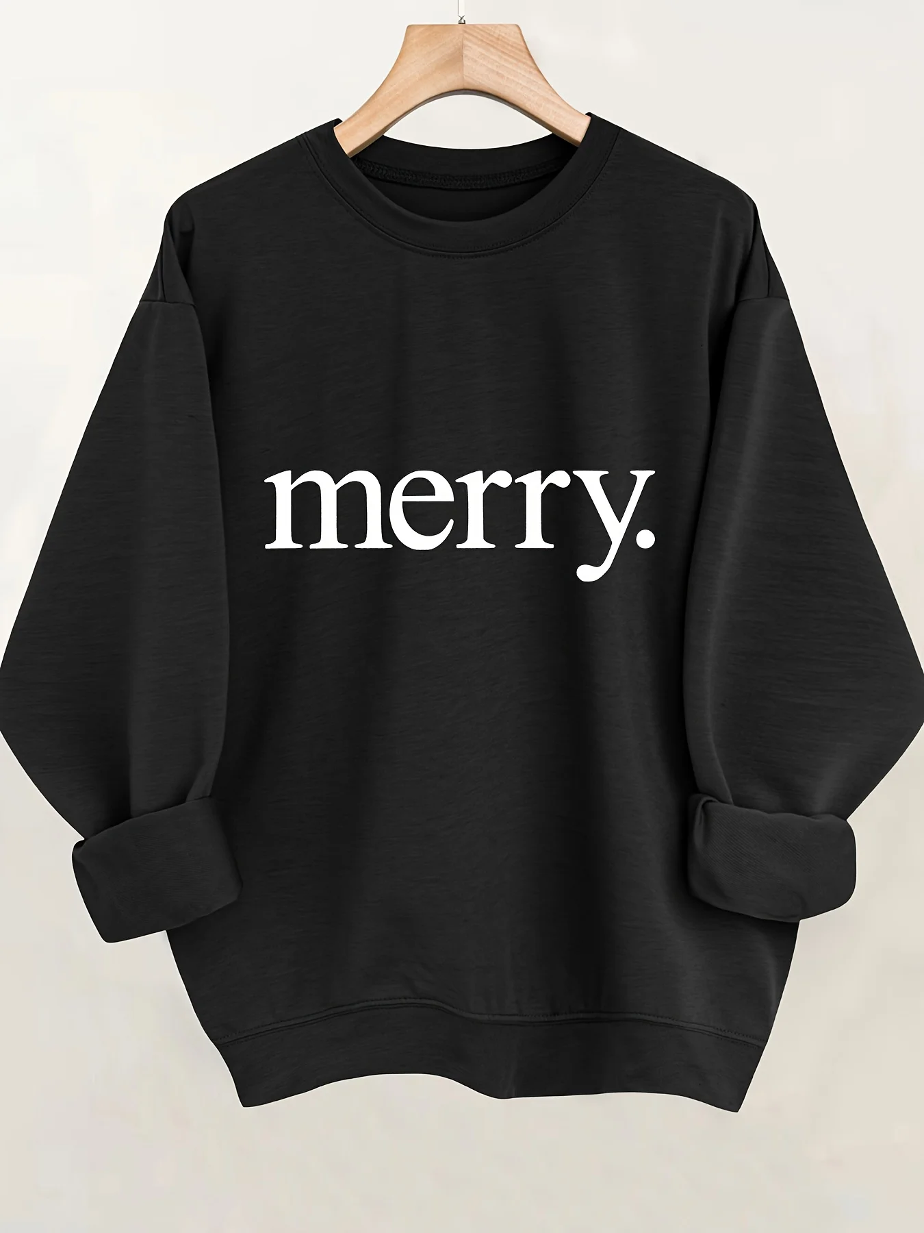 

Женская оливково-зеленая рождественская толстовка с принтом «Веселая» — повседневный пуловер с круглым вырезом и длинными рукавами, всесезонная праздничная одежда