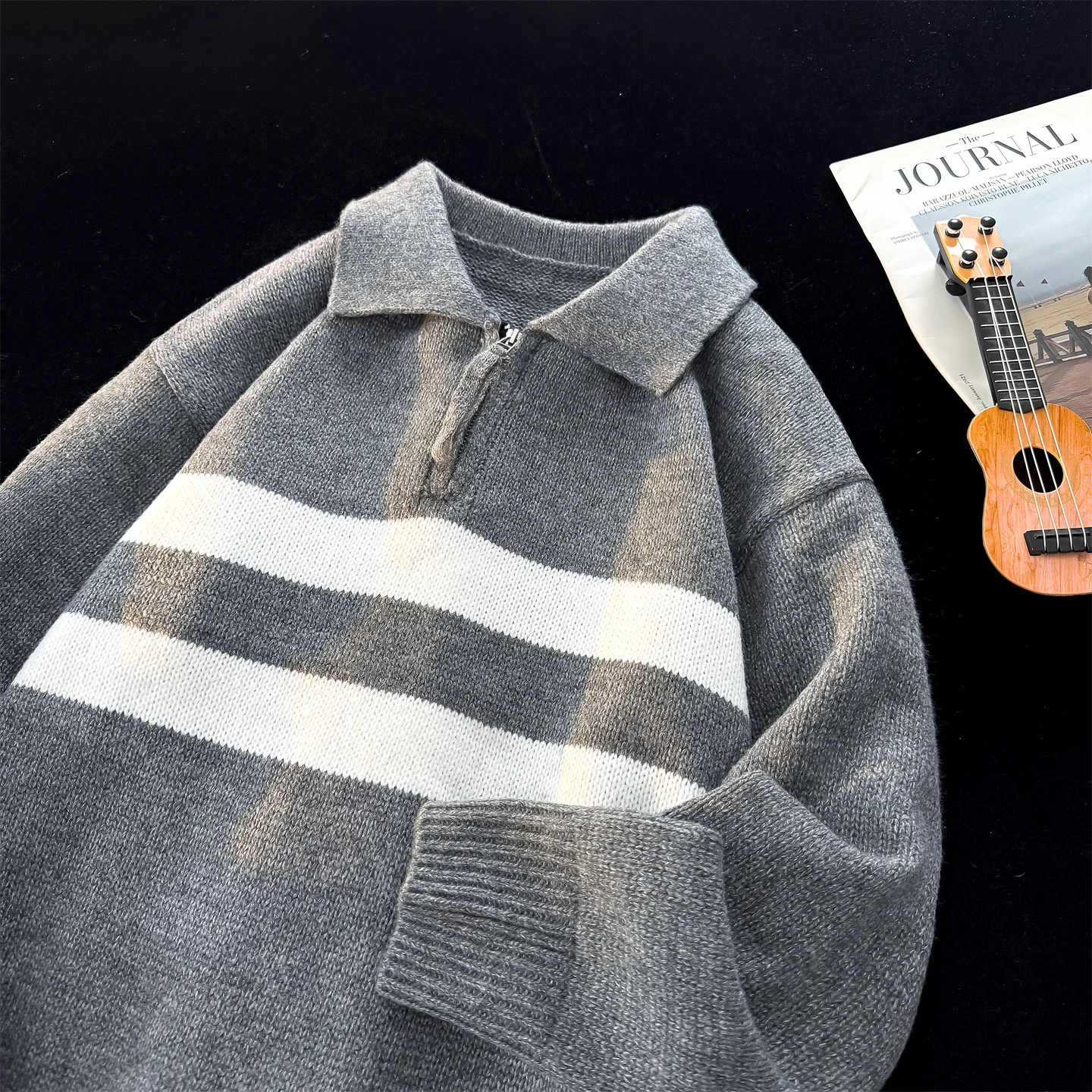 

Мужской вязаный свитер свободного кроя на молнии, винтажный, в полоску, осенне-зимний, модный, повседневный, с длинным рукавом, для ношения под одеждой