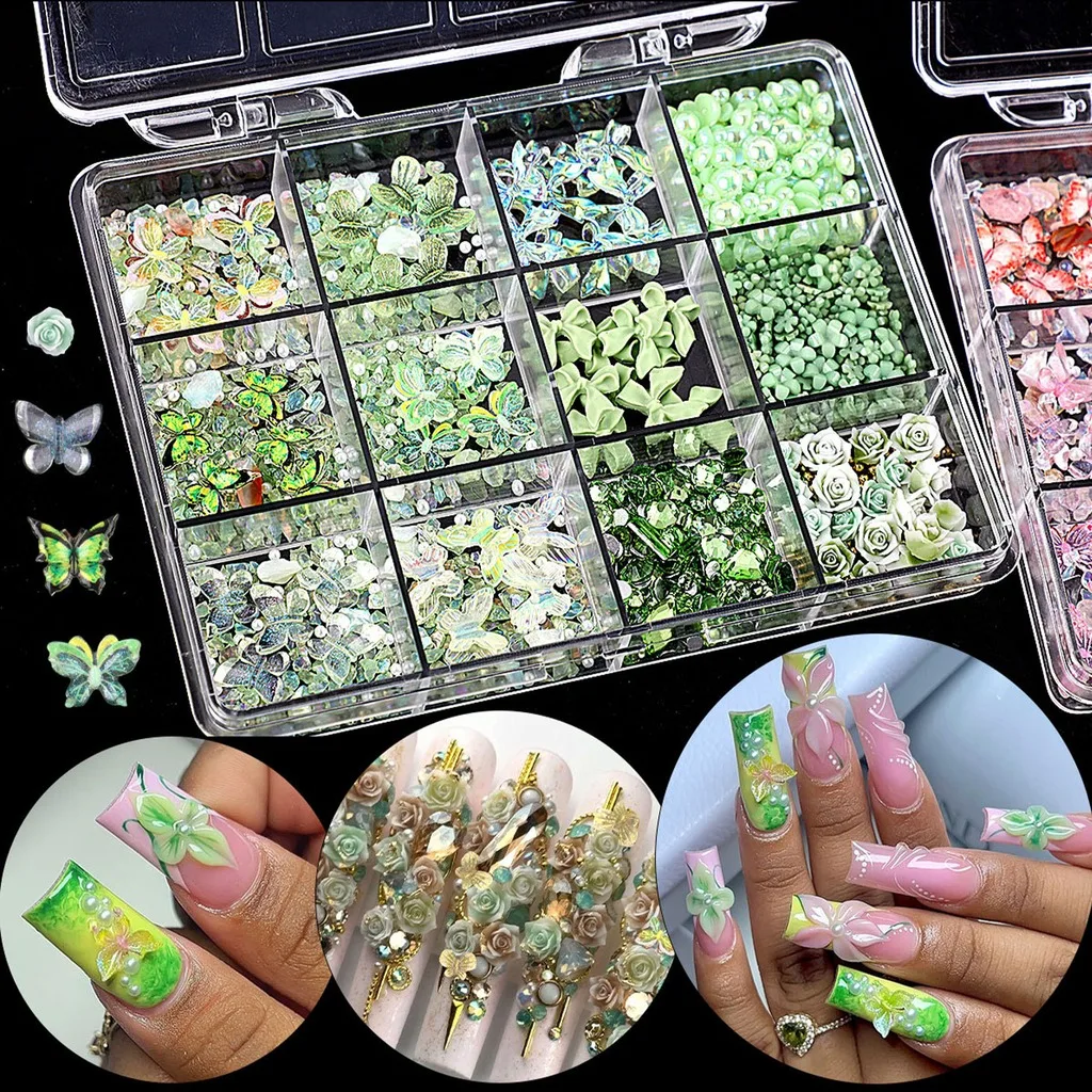 2PCS Resin Mixed Butterfly Rose Flower Rhinestone Decor for Manicure Phone Case Hat Jewelry Clothing Handmade DIY Decoration