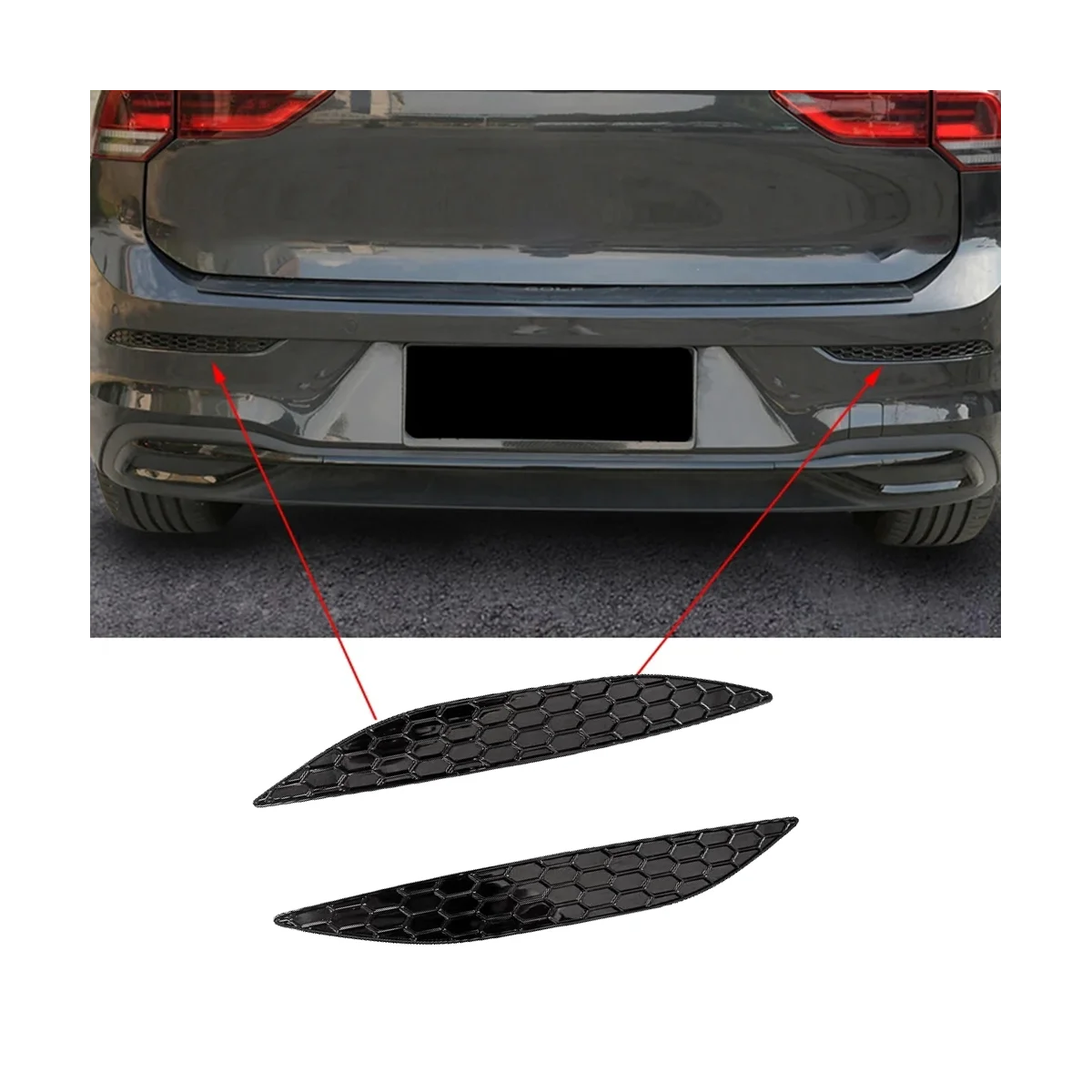 2Pcs Honeycomb Tail Rear Fog Light Cover Trim Sticker for Golf MK7 7R/ 2014-2018 Rear Bumper