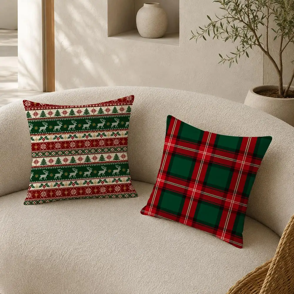 Christmas Plaid Cushion Cover Soft Short Plush Pillow Cases Hidden Zipper Cutecore Sofa Bedroom Home Decor Gift 3
