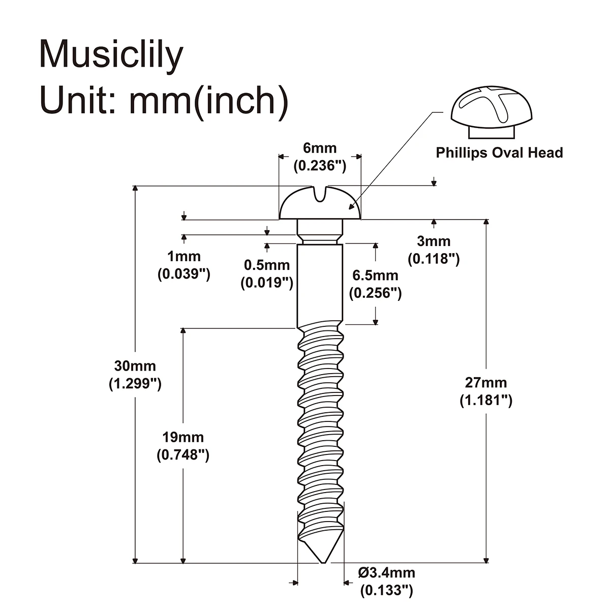 Musiclily Ultra 30X3.5mm Stainless Steel Tremolo Bridge Screws for PRS Style Electric Guitar, Original Color (Set of 6)