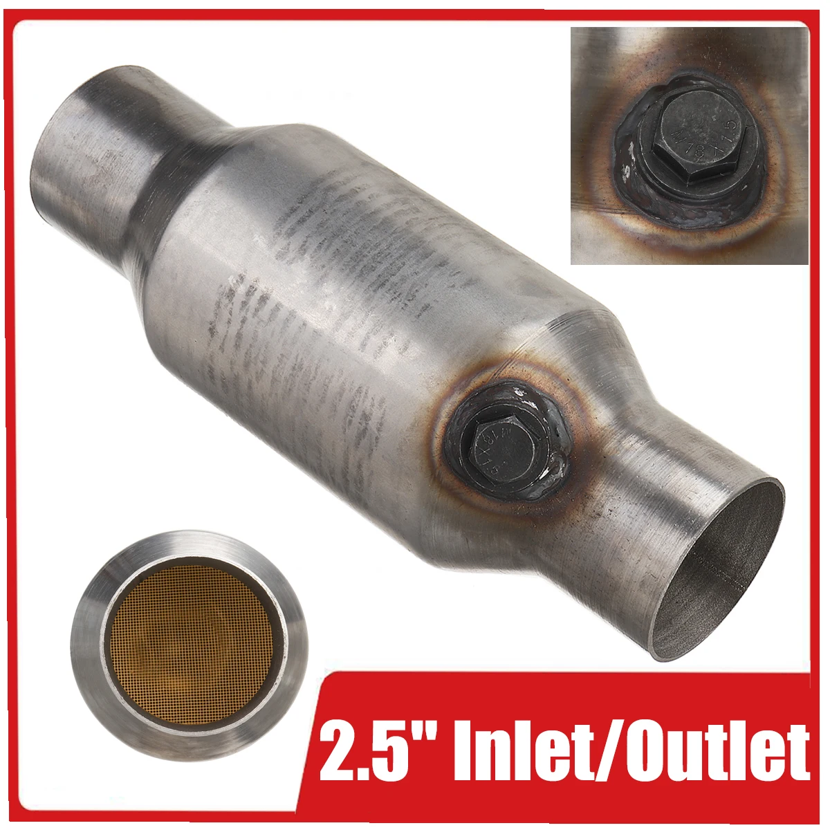 

Universal 2.5" Inlet/Outlet 400 cell Universal High-Flow Weld-On Catalytic Converter Stainless Steel