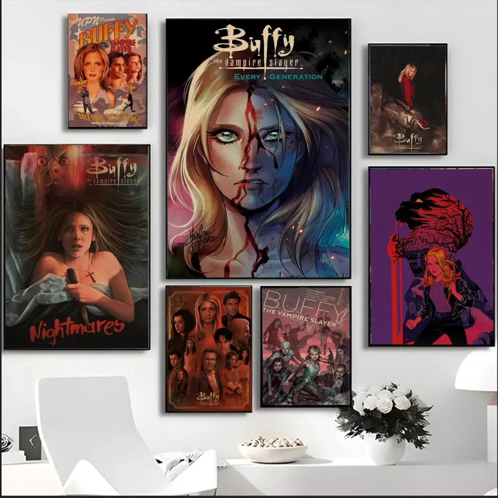 B-Buffy Vampire película pintura caligrafía HD lienzo impermeable póster arte: decoración de pared estética hogar, Bar y más