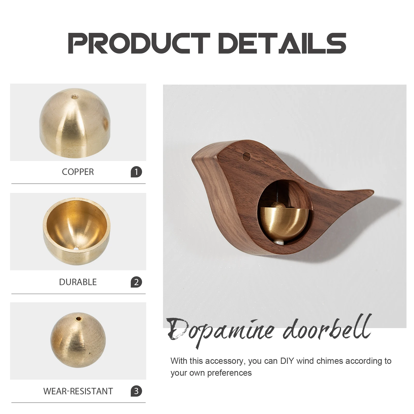 

Copper Wind Chime Doorbell Accessories Durable Simple Installation Gift DIY Home Bell Japanese Wall Hanging Parts Practical