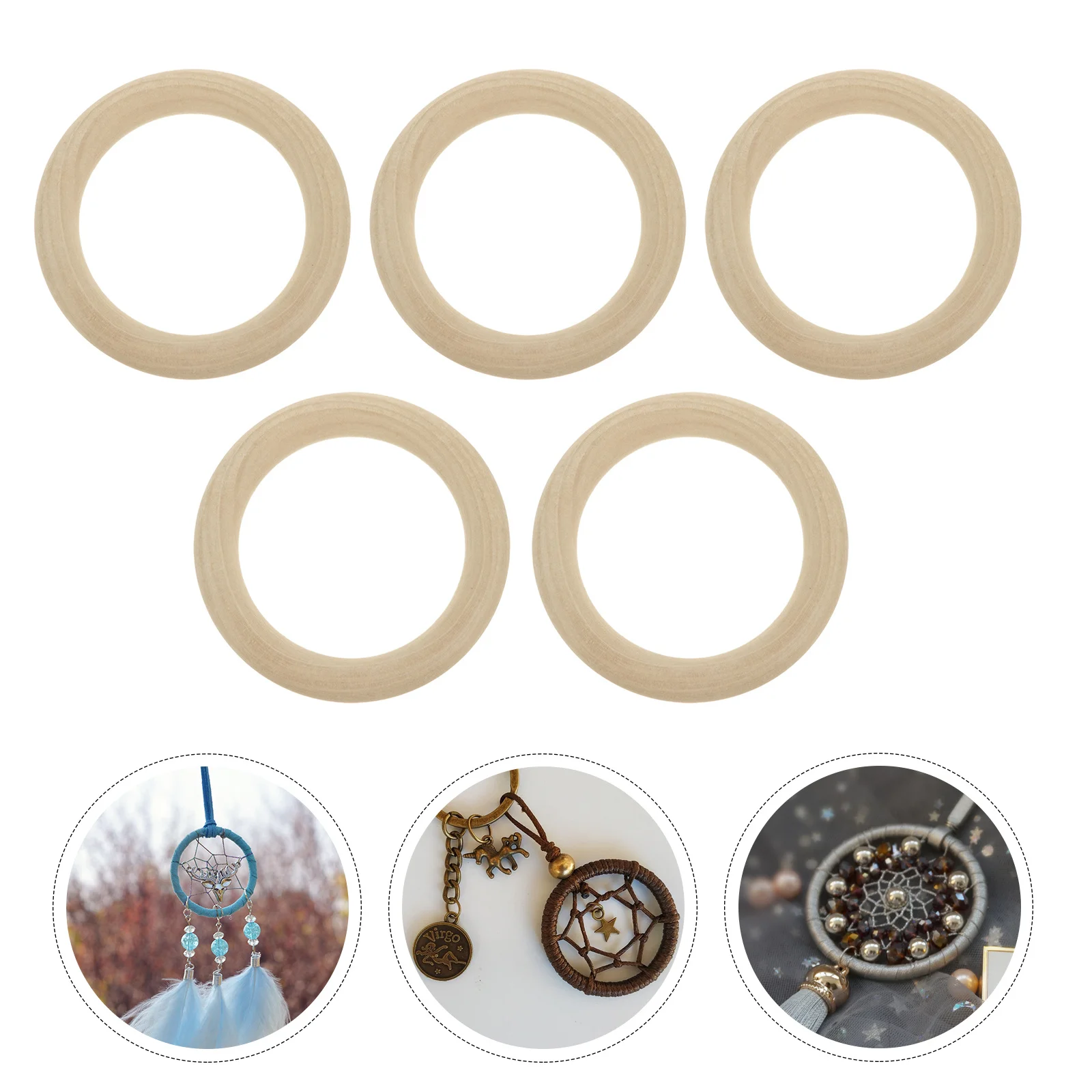

5Pcs Unfinished Wood Rings Natural Tone Smooth Solid Wooden Hoops Durable DIY Material for Craft Making Solid Wood Rings