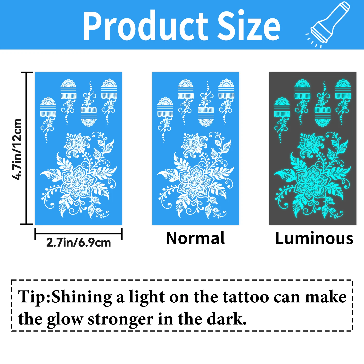 10 Sheets Glow Henna-style Tattoo Kit, Waterproof Temporary Henna-Pattern Tattoos Stickers for Women Wedding Party view 4