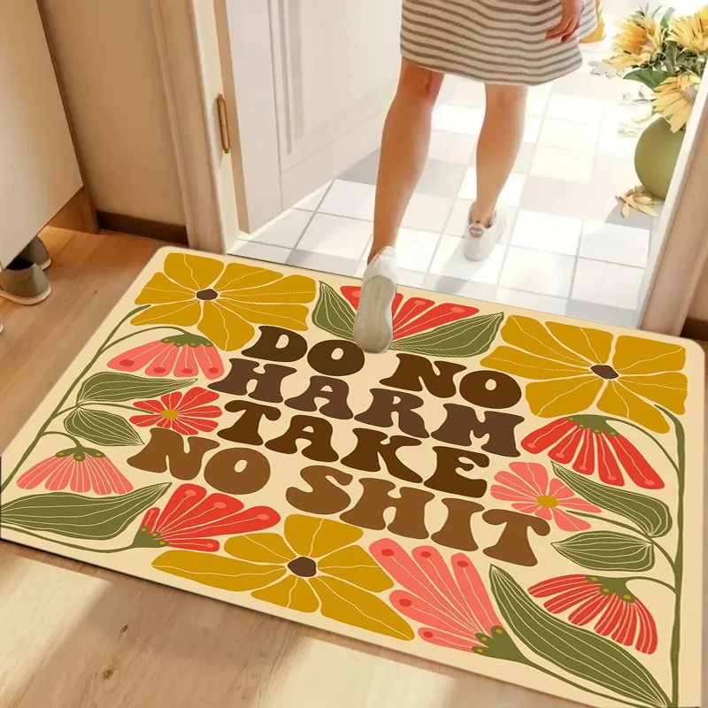 Bohemian Style Carpet Mat Rug Vintage Floral Pattern Non-Slip Backing for Home Decoration Living Room Bedroom Entryway