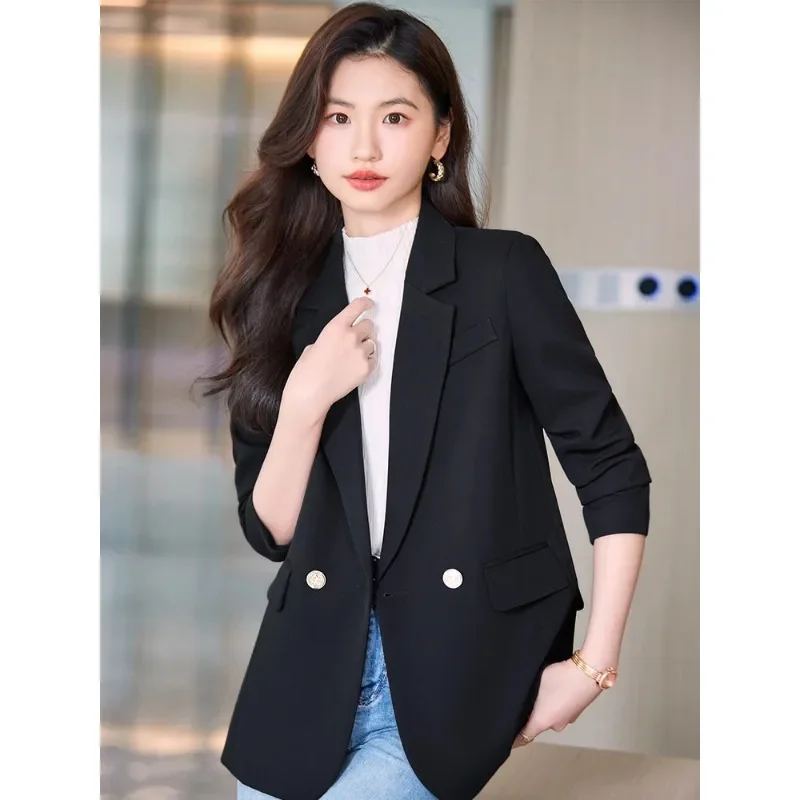 Blazer à simple boutonnage pour femme, manteau à manches longues, veste décontractée pour femme, noir, rose, abricot, mode automne et hiver