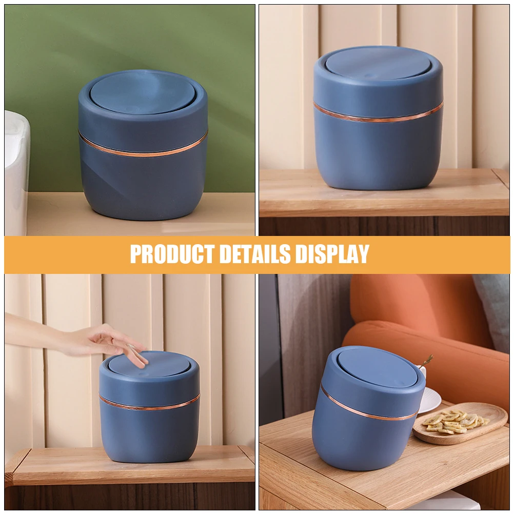 

Push-type Wastebasket Office Garbage Can with Lid Desktop Trash Mini Indoor Blue Countertop
