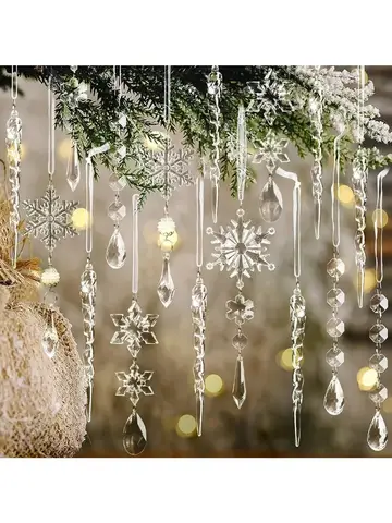 1/10Pcs Christmas Decor Snowflake Crystal Pendants Xmas Tree Hanging Ornament 2025 Christmas Home Decorations New Year Gift 2026