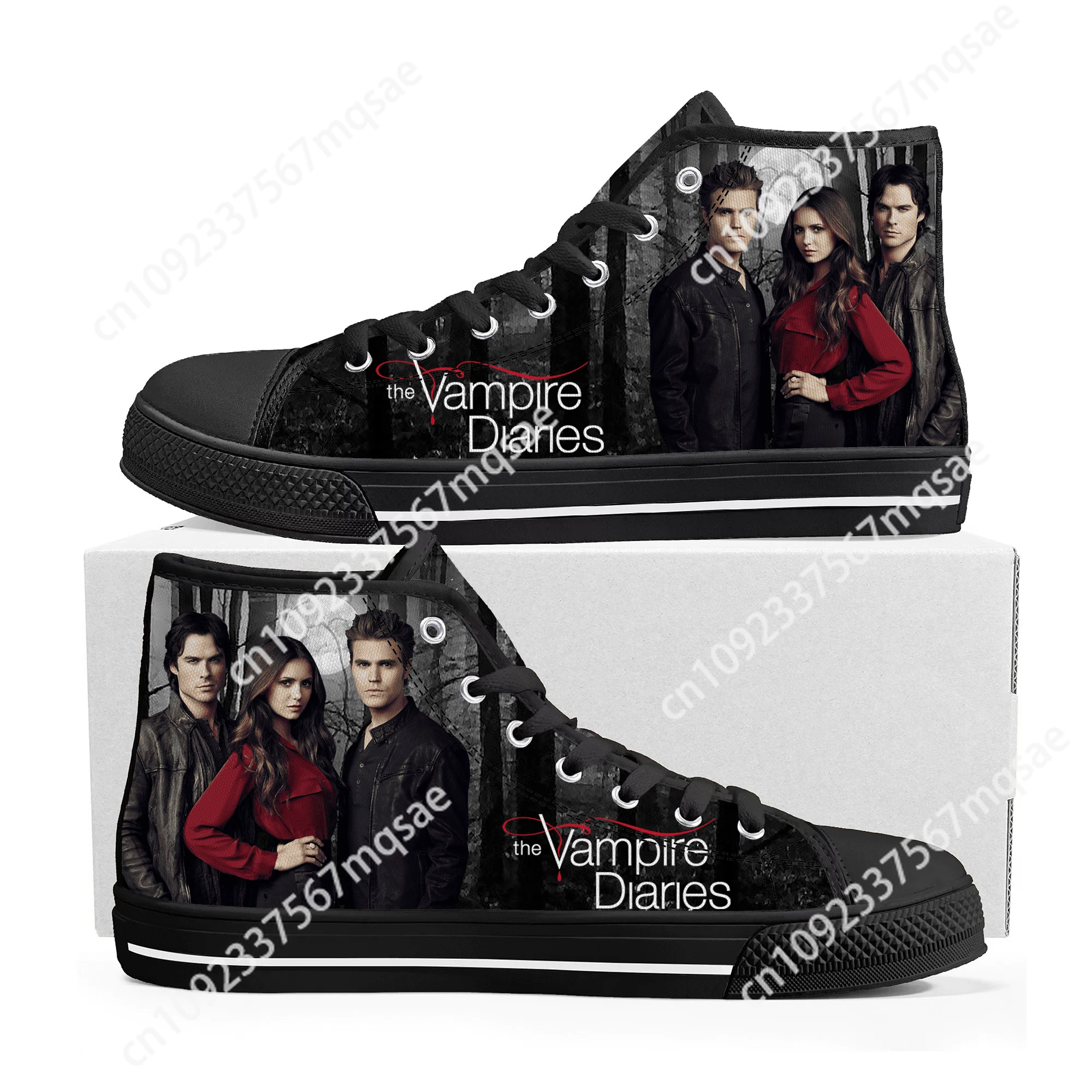 The Vampire Diaries Damon Salvatore High Top Sneakers High Quality Mens Womens Teenager Canvas Sneaker Couple Shoes Custom Shoe