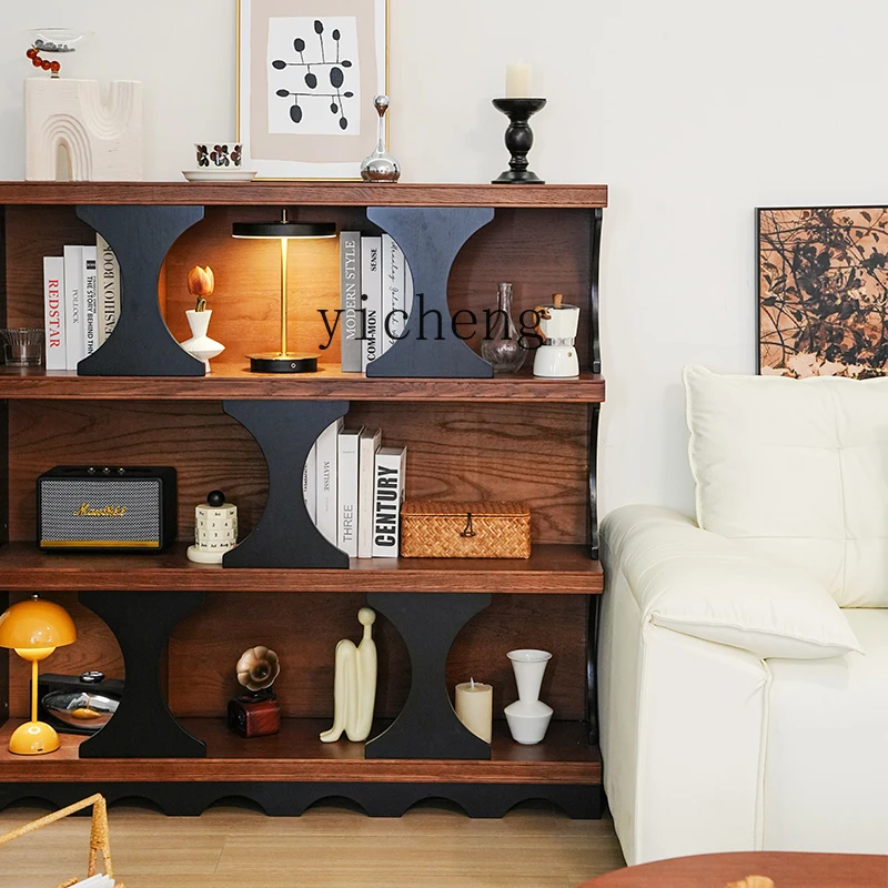 

TQH locker integrated retro solid wood half wall bookcase next to decorative display cabinet