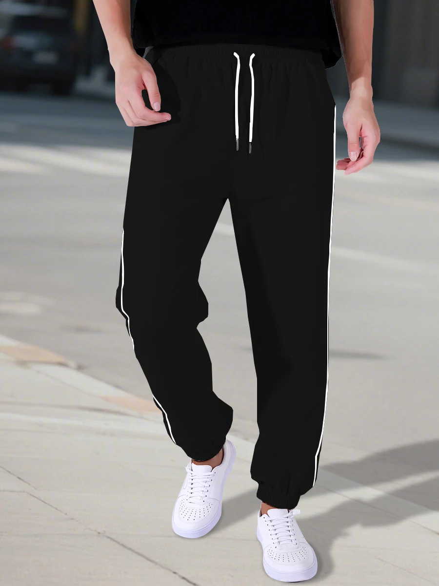 

Men's outfit: Solid-color lace-up sport pants, simple pants, men's pants, tight-fitting casual pants