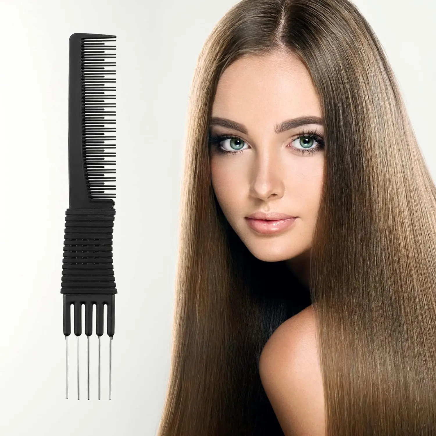 3 Pack Black Combs with Metal Prong - Salon Teasing Back Combs with Stainless Steel Lift