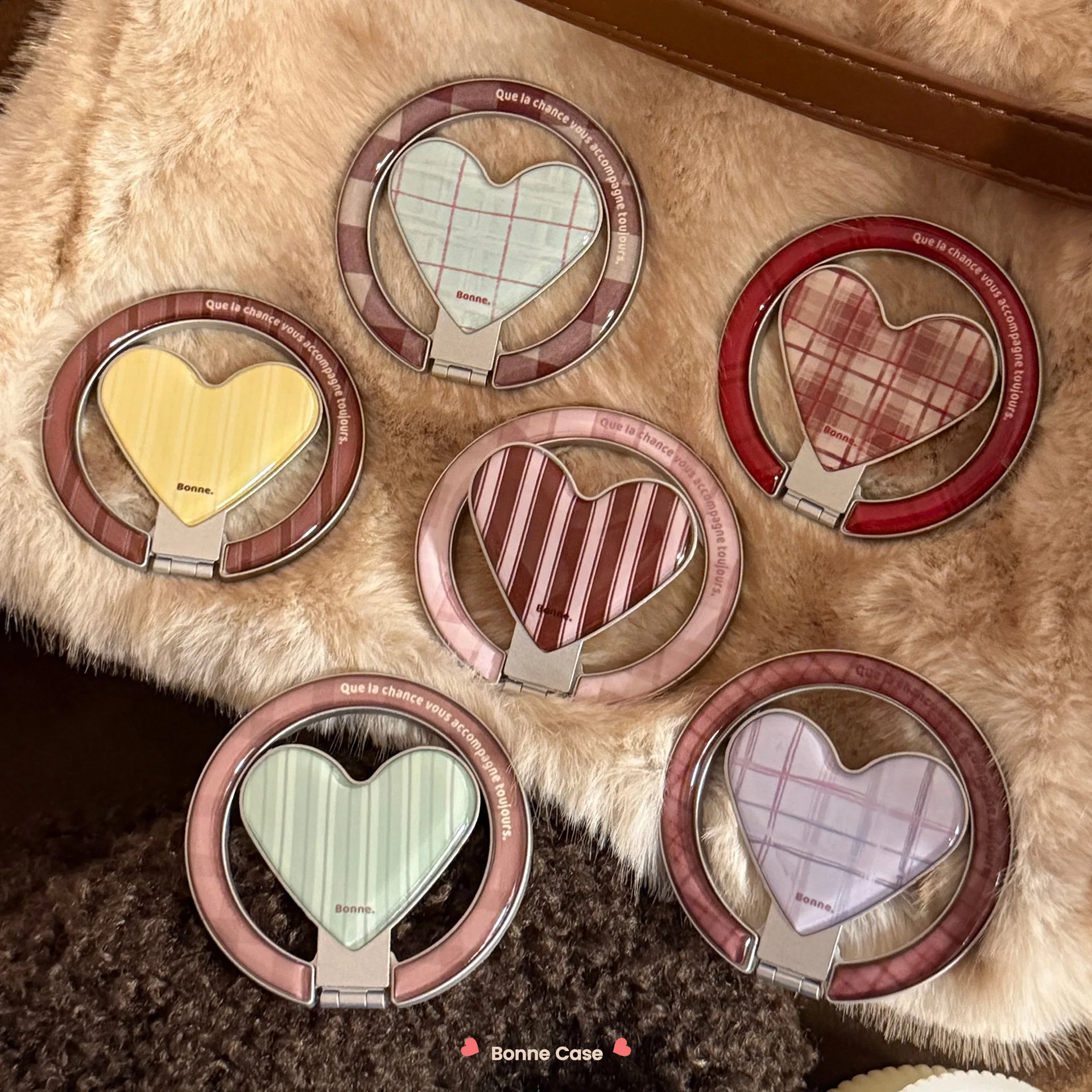 

Korean Striped Adjustable Folding Love Heart For Magnetic Bracket Ring Clip Grip Phone Stand Holder Support For iPhone Bracket