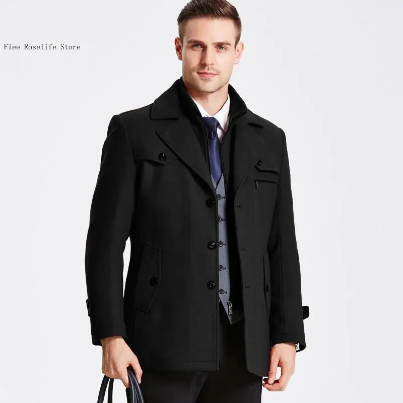 European Size Pure Color Wool Windbreaker for Spring Autumn and Winter Medium To Long Length Long Sleeved Jacket for Men