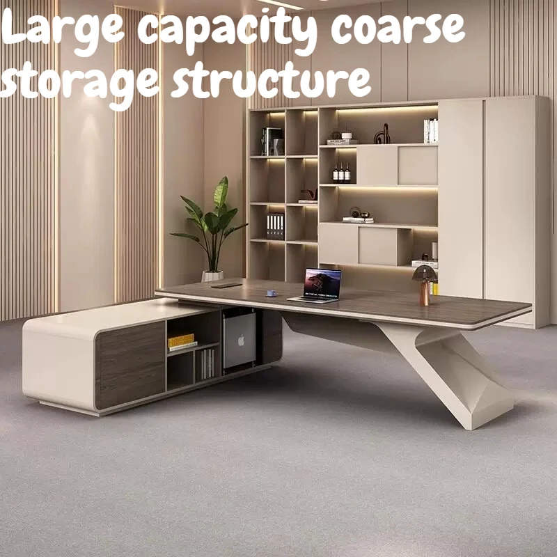L‑Shape Executive Office Desk Luxury Large Manager Boss Table Office Chair With Side Storage Cabinet Workstation Home Office