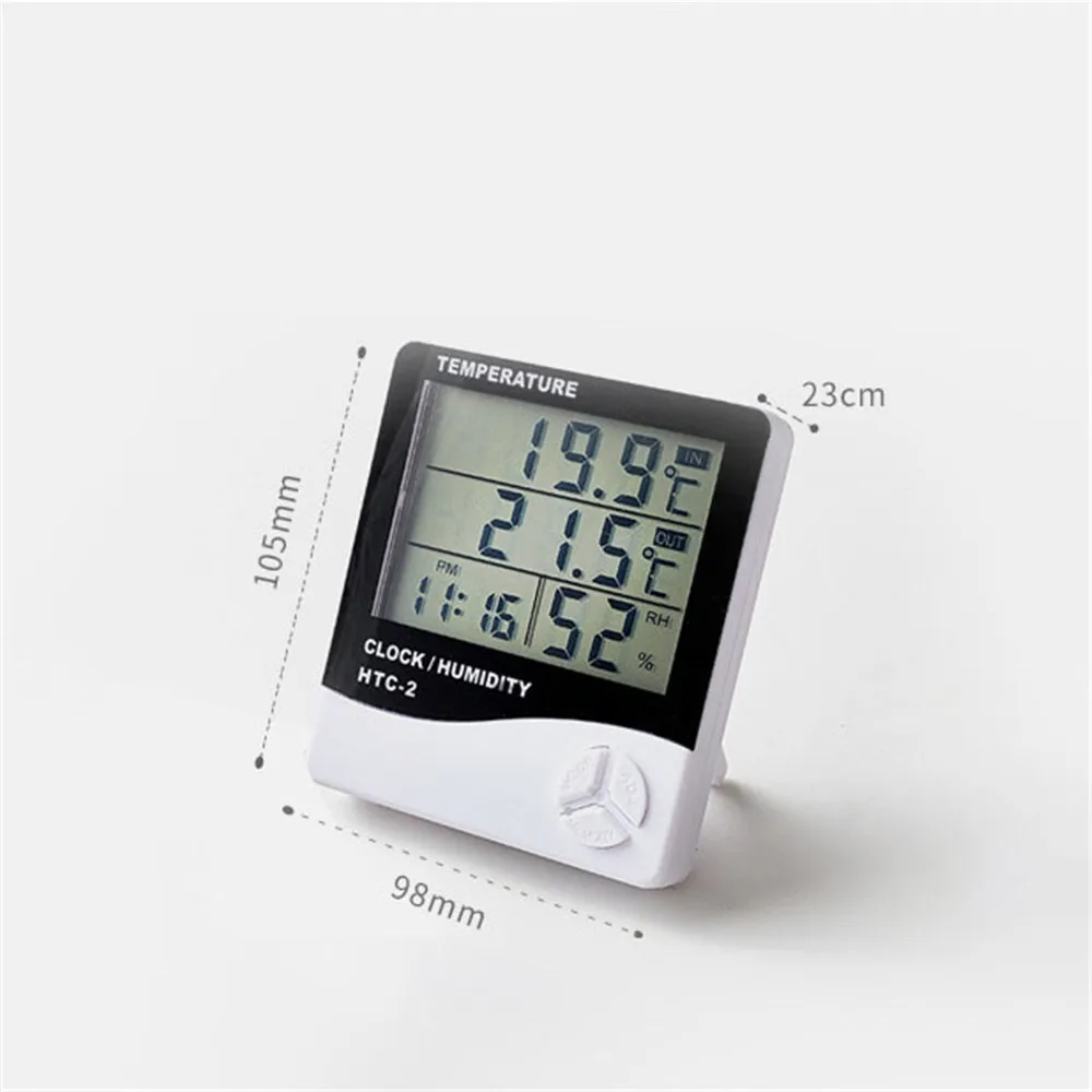 LCD Digital Temperature Humidity Meter HTC-2 Home Indoor Outdoor hygrometer thermometer Weather Station with Clock