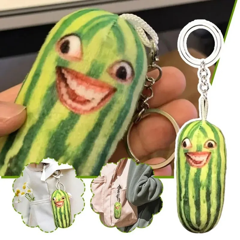 INS Funny Watermelon Strips Plush Keychain Creative Fruit Doll Keyring Women Backpack Bag Pendant Kids Birthday Gift Accessories