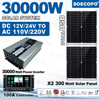 SOECOPO 30000W Complete Solar System Kit 2*300W Photovoltaic Panels 12V 24V To 110V/220V Inverter and 100A Controller for Home