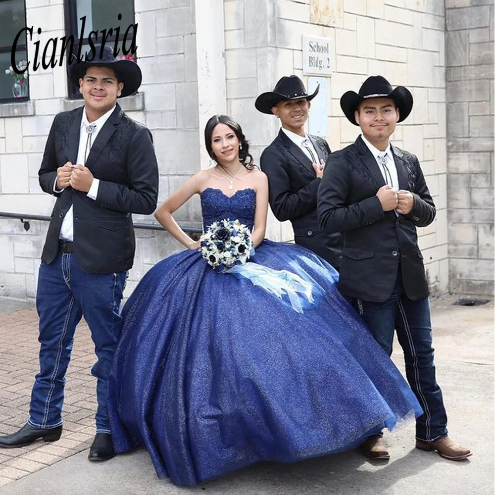 Vestidos de quinceañera azul real para niña, vestido de baile Sexy con cuello en V y hombros descubiertos, vestido de fiesta largo para niña de 15 años 2022