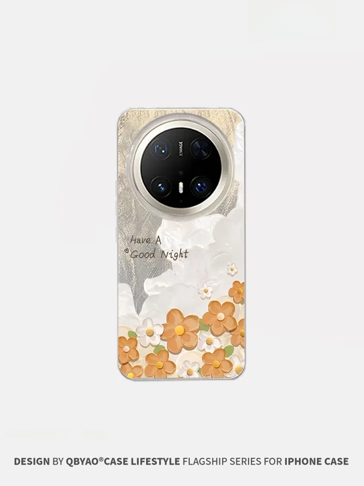 

Jiabeiyao Mate70 pro Yellow Flower Oil Painting Phone Case Full Cover Feather Rope Creative Cartoon Anti-Fall Protection