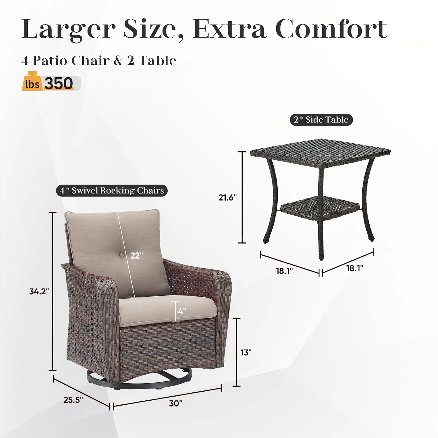 Luxury Outdoor Swivel Rocker Bistro Set 6 PC Wicker High Back Deep Seating Cushions Side Table Porch Deck Garden, Customized