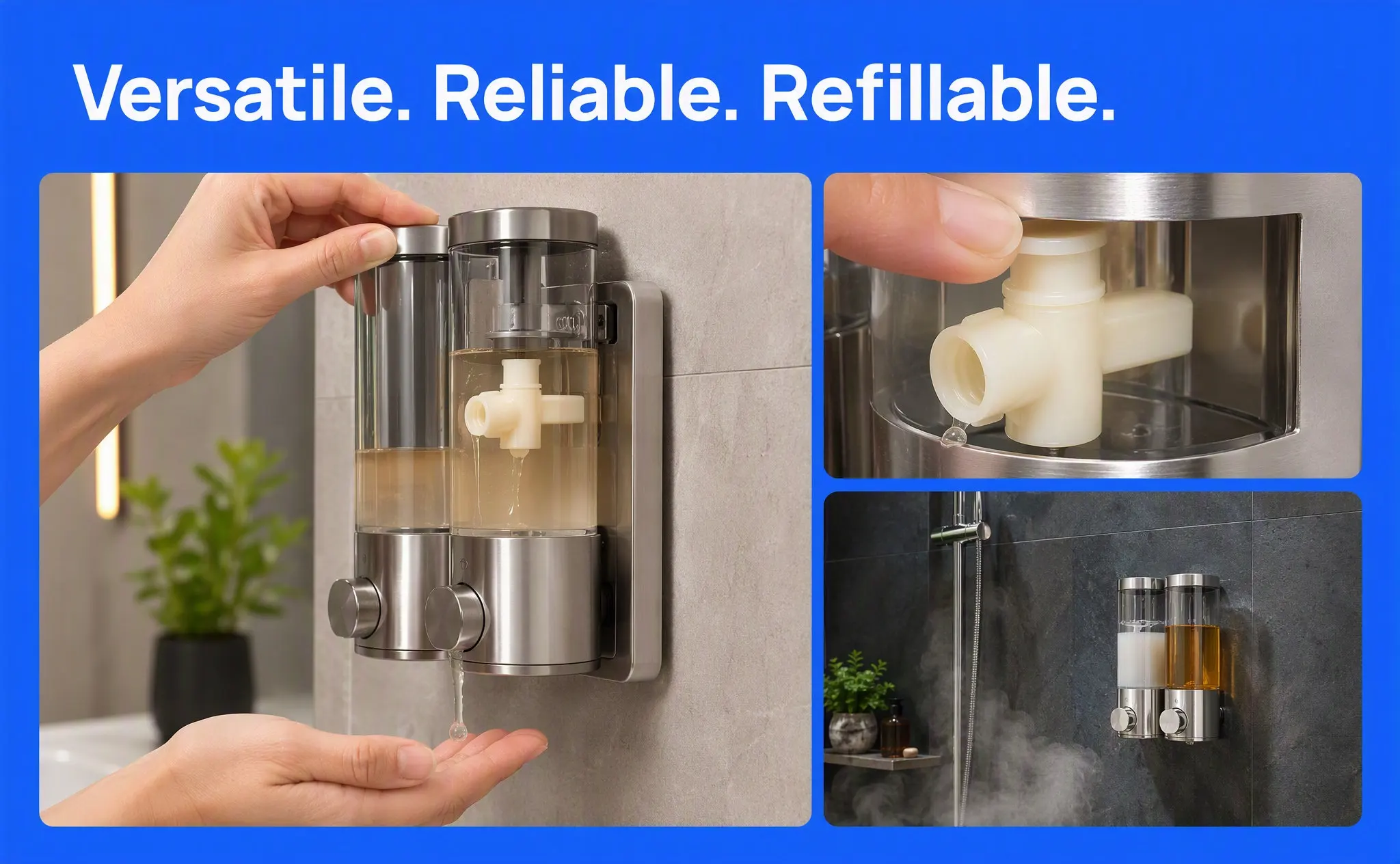 2Pcs Soaps Dispenser Pump Body Replacement Wall Mounted Shower Bathroom Bottle Pump Parts Compatible for Liquid Soap Lotion