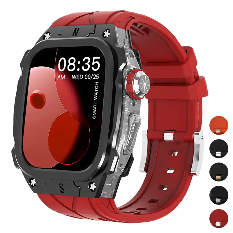 

Роскошный металлический модифицированный чехол + ремешок для Apple Watch S10 46 мм, прочный силиконовый ремешок для мужчин, полный защитный чехол