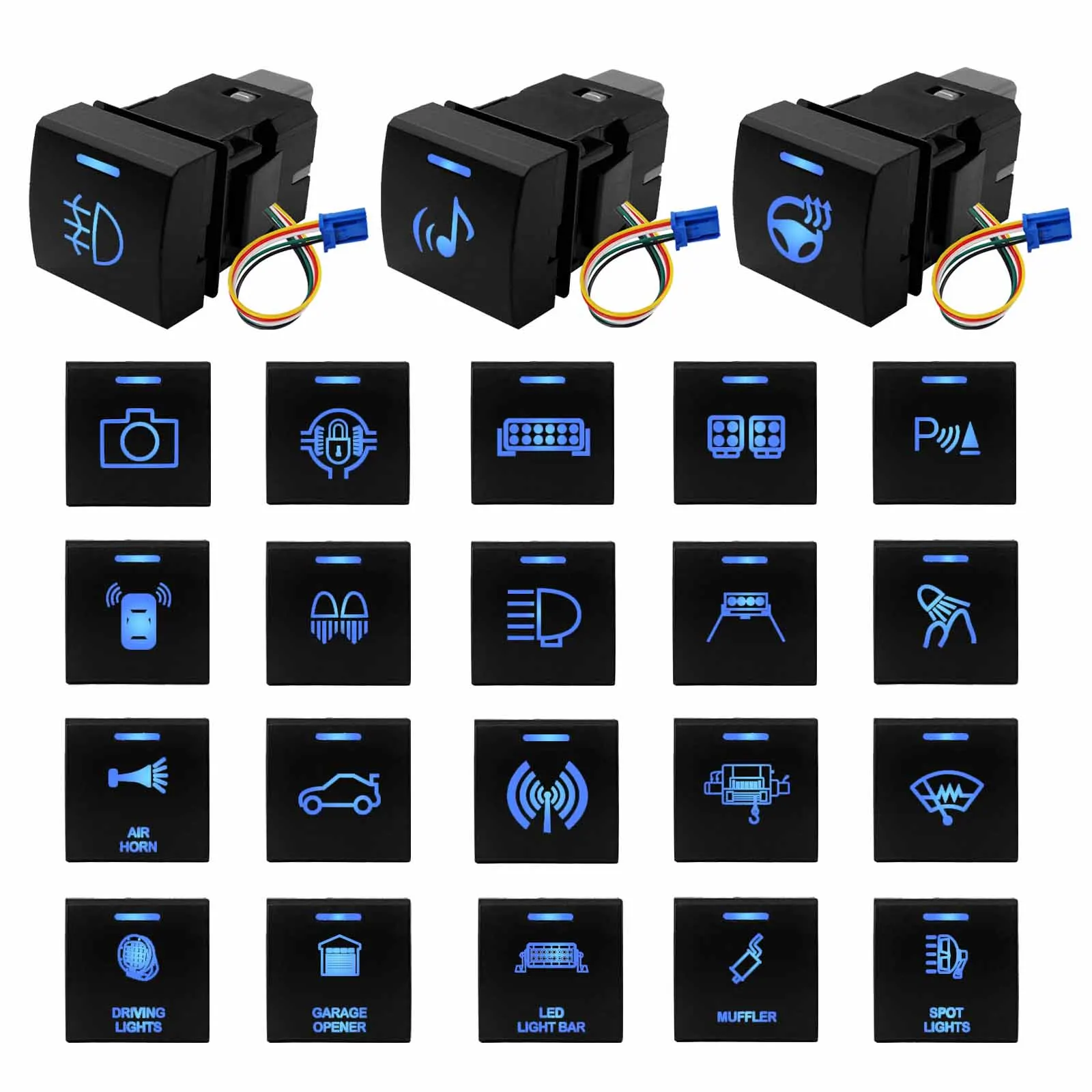 Interruptor de botão 12V para carro com luz LED azul, barra de luz, sensor de potência para guincho, acessórios para Toyota Corolla, Camry, Rav4, Prado.