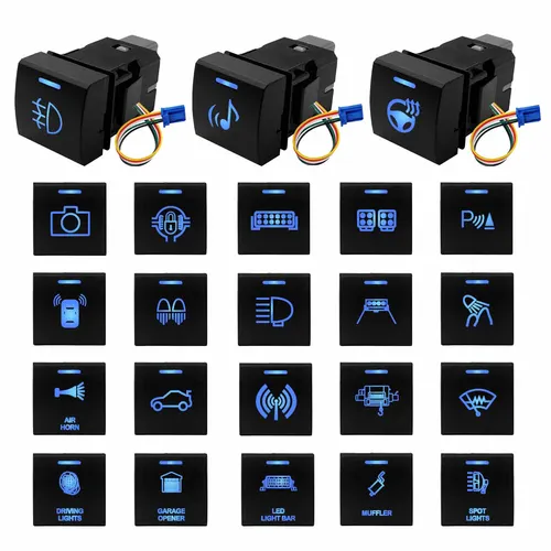 Interruptor de botón de coche de 12V, barra de luz LED azul, Radar de potencia, Sensor de cabrestante, accesorios para Toyota Corolla Camry Rav4 prado