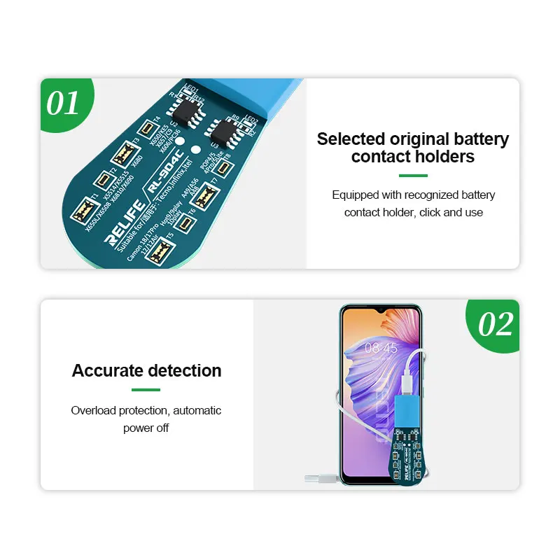RELIFE RL-904C Battery Activation Board Intelligent Recognition,Type-C Power Supply  for TECNO, Itel, Infinix Series