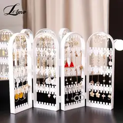 Clear 120 Holes Plastic Earrings Studs Display Rack Folding Screen Earring Jewelry Display Holder Storage For Stud
