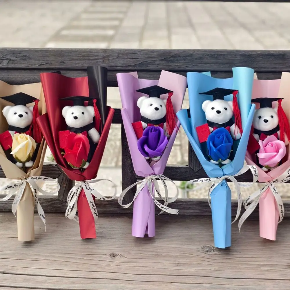

New Toy Graduation Bear Bouquet Stunning Chic Cartoon Lovely Bear Gift Sunflower Soap Bouquet Teacher's Day