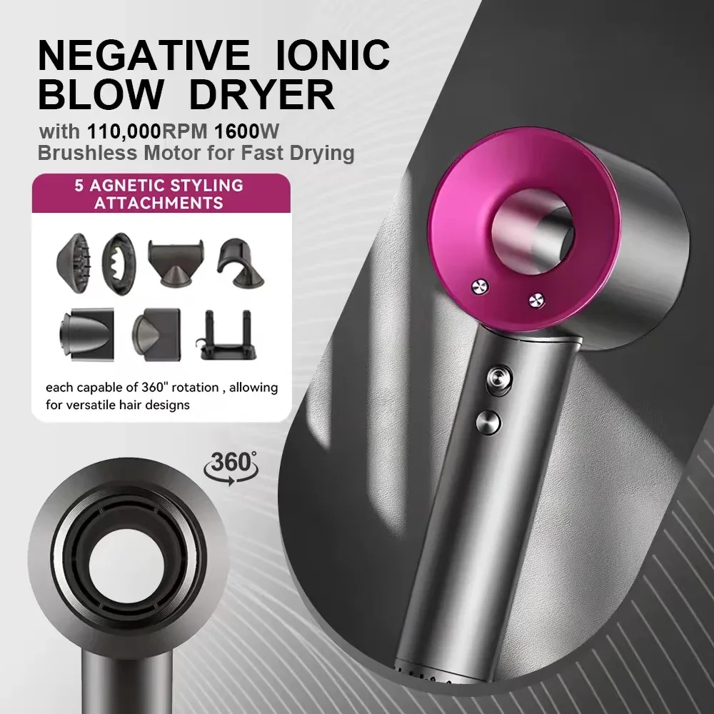 

Фен с отрицательными ионами, высокой скоростью вращения, без лопастей, мощный, бесшумный, быстросохнущий, портативный, подходит для дома и путешествий.