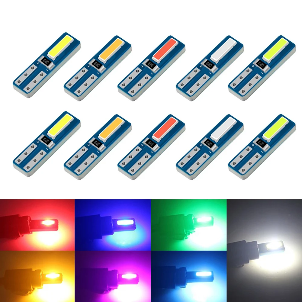 10PCS W3W T5 LED W1.2W Car Interior Lights Super Bright Dashboard Warming Indicator 7020 SMD Wedge Auto Instrument Lamp 12V