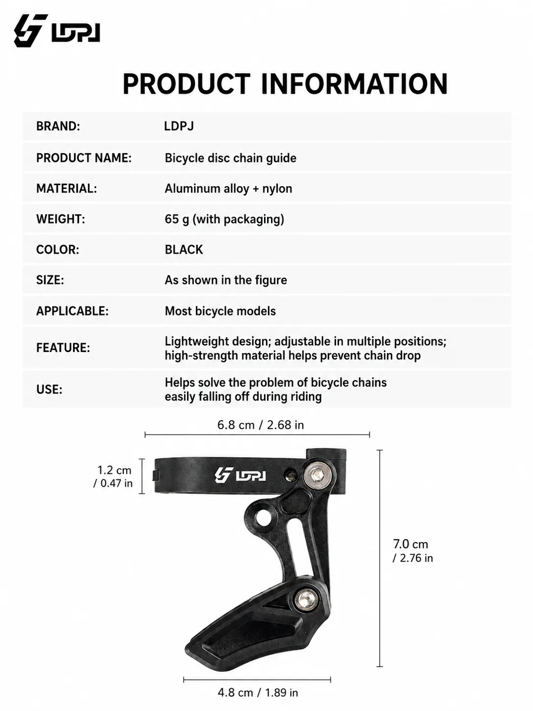 LDPJ Mountainbike-Kettenstabilisator für Einzelkettenrad/Positiv- und Negativgetriebe-Kettenstabilisator/Anti-Ausfall-Kettenstabilisator, extra verstellbar – Detail 1