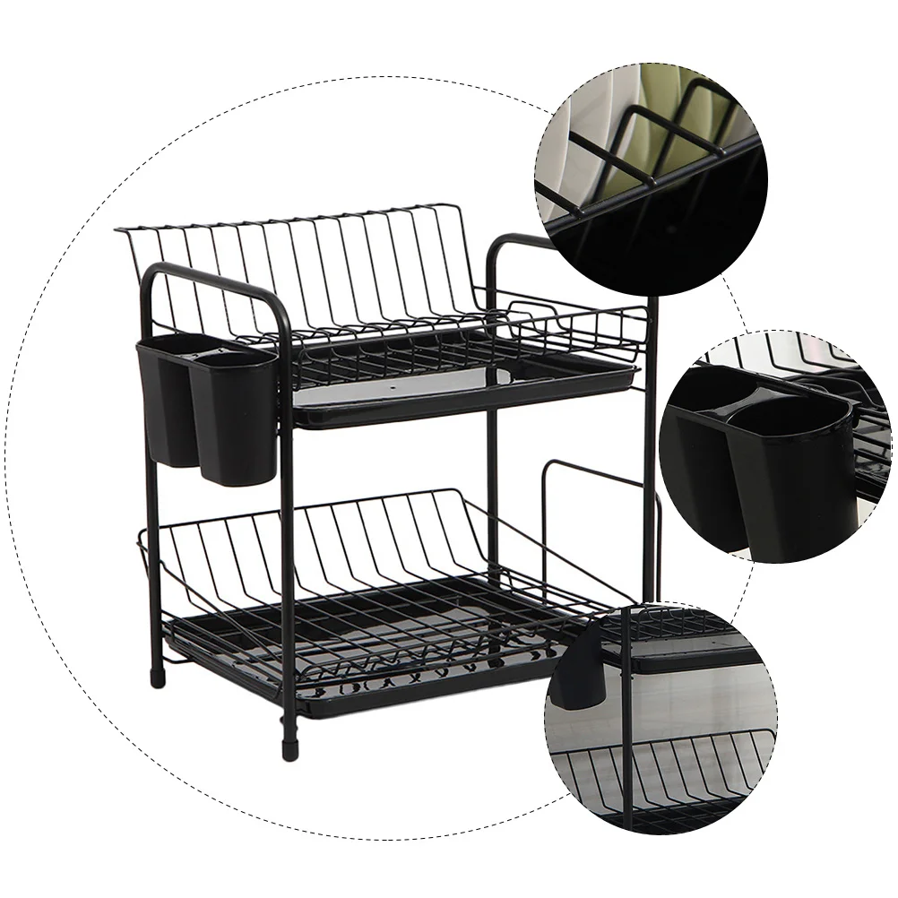 

Double-Layer Dish Drainer Metal Kitchen Storage Shelf Sink Plates Bowls Cutlery Organizer Tableware Holder Drain Rack