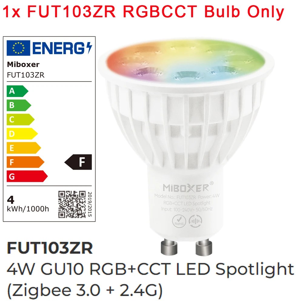 

Miboxer FUT103ZR Zigbee + 2.4G RF AC110V 220V 4W GU10 RGB+CCT LED Spotlight Light Tuya WiFi Smart Bulb Remote/APP/Voice Control