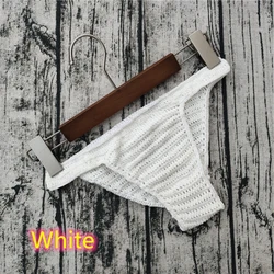 Sexy Men Hand Crochet G String Panties Low Rise Thong Underpants Swimming Sunbathing Underwear Bikini Breathable Swimwear