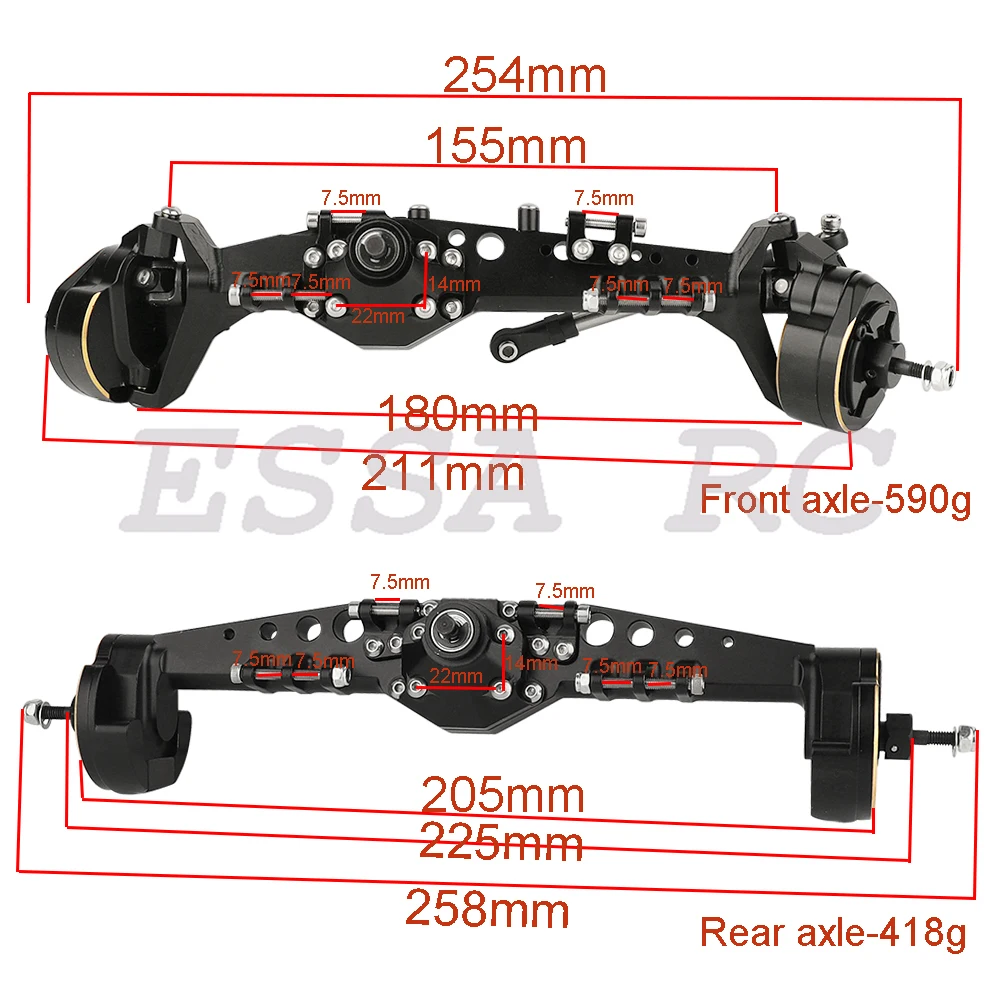 Aluminiowo-mosiężna ulepszona przednia tylna oś portalowa do 1/10 RC Car Axial Capra 1.9 UTB AXI03004 AXI03000T1 T2 Buggy F9 Upgrade Parts