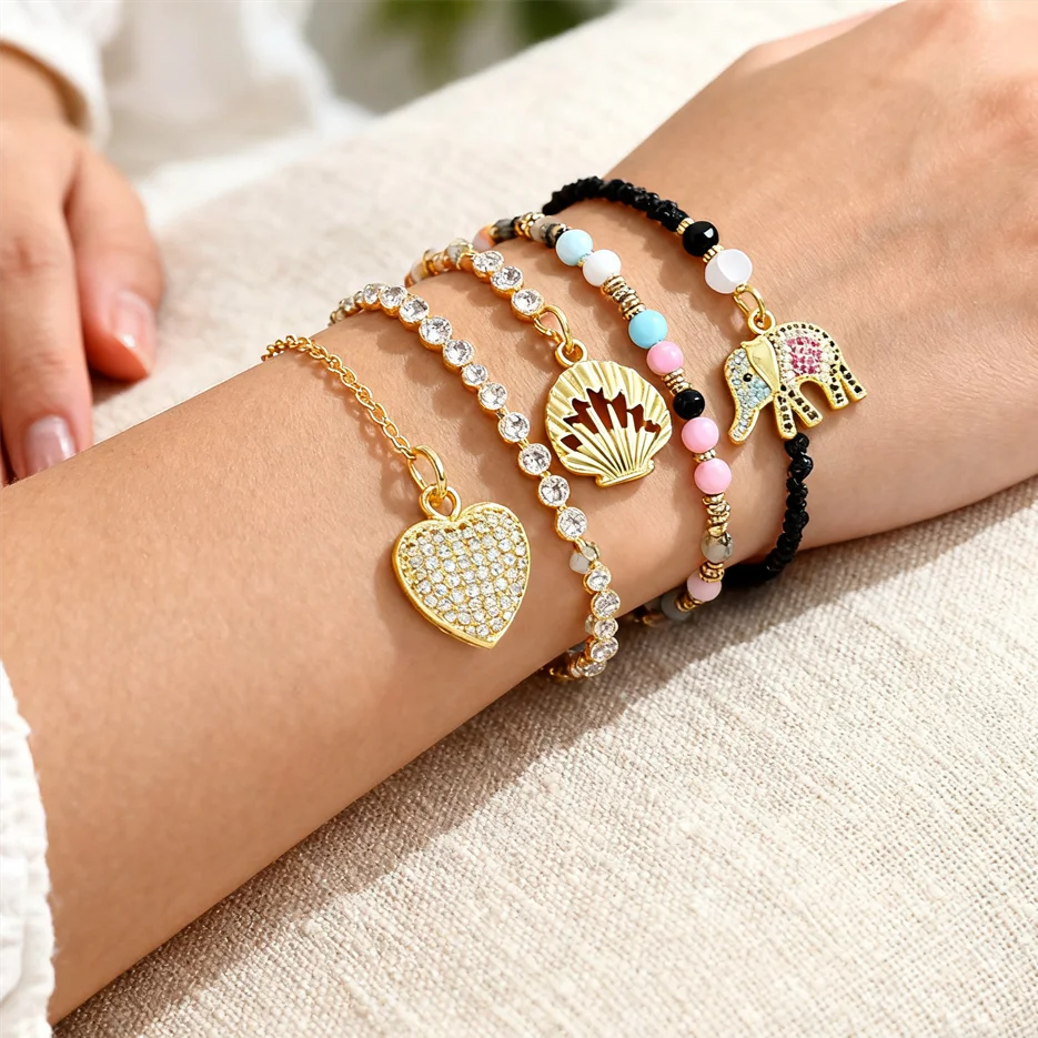2 uds colgantes de latón Zirconia cúbica elefante Shell corazón dijes joyería DIY para Mujeres Hombres moda collar fabricación de pulseras