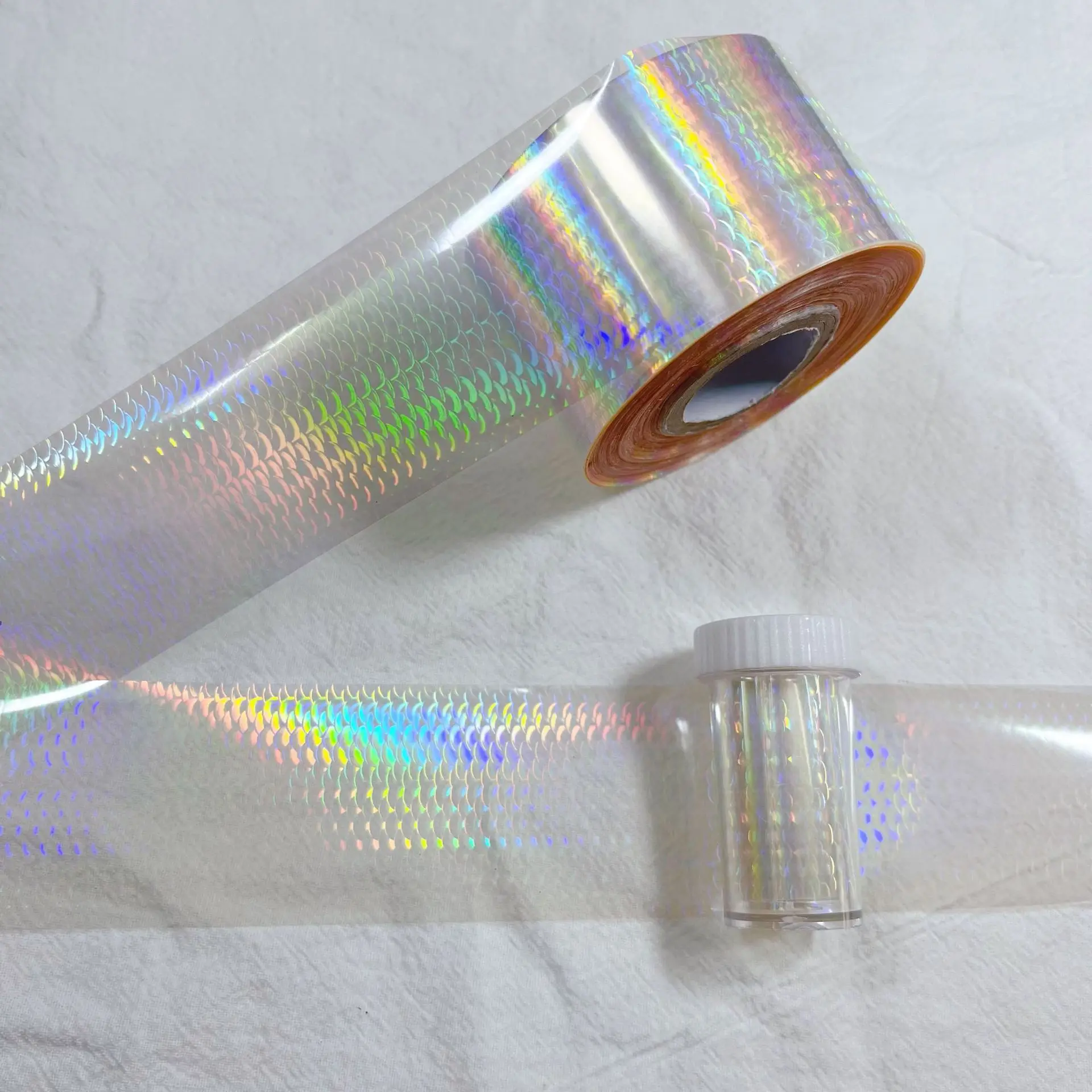 120m Clear Fish Scale Laser Nail Foils for Metal Transfer Paper Laser Manicure Chameleon Wraps Auroral Nail Decorations